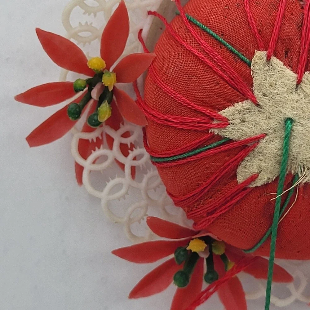 Vintage Florart Pin Cushion Plastic Lace Floral Decoration Made in Hong Kong